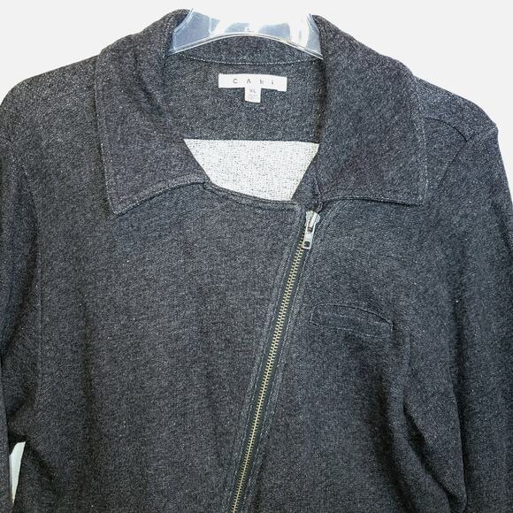 Cabi #775 Moto Jacket Asymmetrical Zip French Terry Knit Sz XL Charcoal Gray - Picture 7 of 16